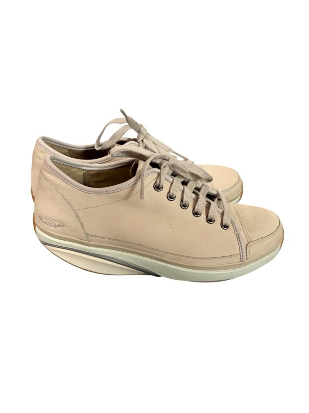 MBT Womens Size 7 7.5 Tan Walker Runner Sneakers Shoes Lace Tie Up Rocker Bottom